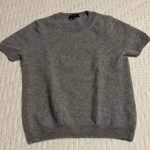 Quince Short-Sleeve Crewneck Sweater - Heather Gray, Mingolian Cashmere, Medium